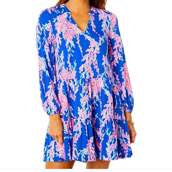 Lilly Pulitzer Dresses & Skirts - LILLY Traci Dress or Cover Up Borealis Blue Cobalt Pink Coral Pattern NWOT XS